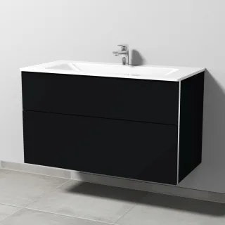 Sanipa 3way Glas-Set Glas-Waschtisch und Unterbau mit 2 Auszügen, Schwarz-Matt BS20408