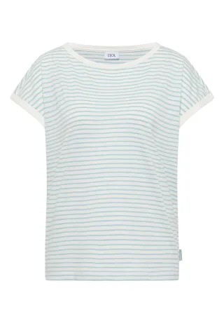 CECIL - T-Shirt mit Boat Neck und Streifen crystal mint - Gr. - M