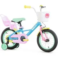 RULLY Kinderfahrrad Kinderfahrrad für Mädchen 12/14/16 Zoll, 2–7 Jahre, 1 Gang, Mit Korb, Puppensitz, Stützrädern, Schutzblech & Klingel