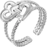 Eyecatcher Fingerring Offener Zwei Herzen Ring Silber oder Gold einstellbar Love Rings, 2 umschlungene Herzen, Liebesbotschaft