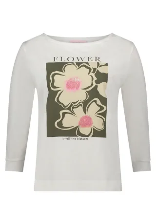 so cosy - Shirt mit 3/4-Arm, U-Boot-Ausschnitt und Blumenprint grün/weiß - Gr. - 40