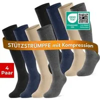 sockenkauf24 Stützkniestrümpfe Kompressionsstrümpfe Reisestrümpfe Stützstrümpfe mit Kompression (4-Paar) aus Baumwolle für Damen & Herren mit Komfortbund