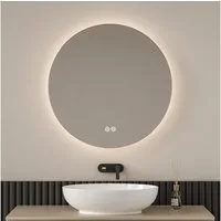 EMKE Badspiegel Runder Badspigel Spiegel mit Beleuchtung Rahmenloser Spiegel, mit Touchschalter und 3 Lichtfarbe Dimmbar