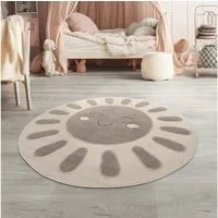 TT Home Teppich Kinderzimmer, Rund, Höhe: 21 mm, Kinderteppich Kinderzimmer Teppich Spielteppich Kurzflor Sonne Flausch