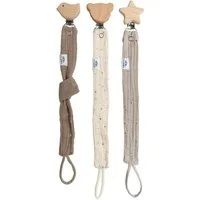 lilimaus Schnullerbefestigung Schnullerkette aus Musselin & Holz - handgemacht, (3-tlg), mit Holzclip & sicherer Länge - schadstoffgeprüfte Musselin-Baumwolle