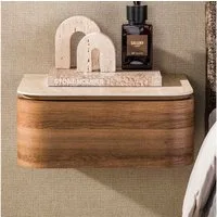 alesvelt Nachttisch CASSETTO TRAVERTIN Schwebende Konsole mit abgerundeten Kanten (1-Tisch), 45x40x19cm, Travertin-Design, Eichenholzoptik