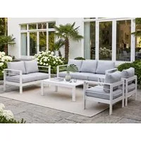 MeXo Gartenlounge-Set Gartenmöbel Set Aluminium wetterfest 6-7 Personen, (12cm Deluxe Relax-Sitzkissen, 5-tlg., Belastbarkeit pro Sitzplatz 140kg), outdoor Gartensofa mit Tisch, 8 cm breite Armlehne