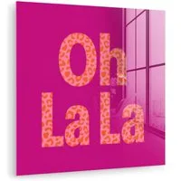 MuchoWow Acrylglasbild Oh la la - Leopardenmuster - Rosa, Inkl. Aufhängung, Bilder auf Glas Wandbild, Wanddeko Wohnzimmer Badezimmer, 20x20 cm