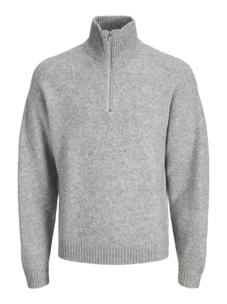 JACK&JONES - JJESOHO OLLIE KNIT HALF ZIP SN Grau - Gr. - XL