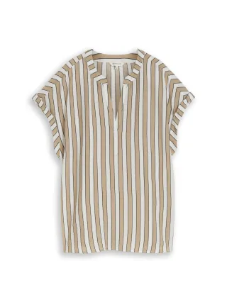 Tom Tailor - Loose Fit Bluse mit V-Ausschnitt olive white irregular stripe - Gr. - 44