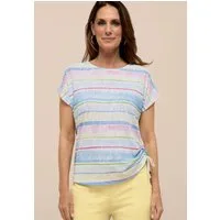 bianca Rundhalsshirt JULIE mit modernem Streifendessin und seitlicher Raffung