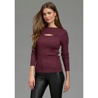 Laura Scott Strickpullover mit figurbetonter Passform, aus Feinstrick aus Zopfstrick mit femininen Cutout-Design