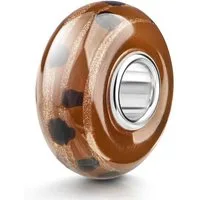 Materia Bead Glasperle Braun Gold Glitzer Hülse 925 Silber 1070, Hülse aus 925 Sterling Silber