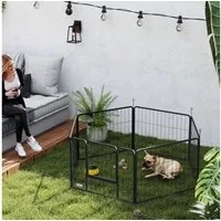 PawHut Freigehege Welpenauslauf 60 cm Hoch, 6-TLG. Hundelaufstall DIY Welpenlaufstall, mit Tür, Freilaufgehege für kleine Hunde, Stahl, Grau