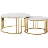 ALLHOUSE24 Couchtisch LINE 2 in 1 mit goldenem Metallgestell und Marmorplatte Sofatisch (2er-Set), Durchmesser: 80 cm/60 cm