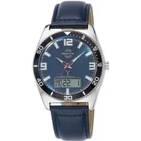 MASTER TIME Funkchronograph MTGA-10971-32L, Quarzuhr, Armbanduhr, Herrenuhr, Lederarmband, analog, digital