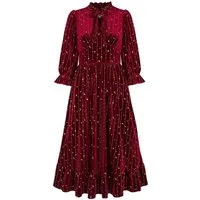 Hell Bunny A-Linien-Kleid Galactica Samt Dress Rot Gothic Sterne Mond