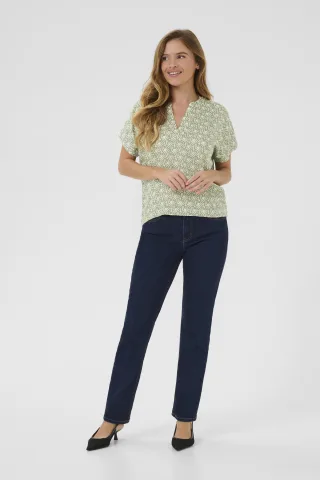 Kurzarm-Bluse Regular fit Oli Green / Chalk Print green