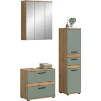 welltime Badmöbel-Set LUCCA, 3-teilig, hochwertige MDF Front, (Set, 3-St., best. aus: Waschbeckenunterschrank, Spiegelschrank, Hochschrank)