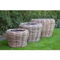 jankurtz Blumenkasten Pflanzenkorb Palau aus Naturrattan, Ø 57 cm, Innentopf aus Kunststoff mit Ablauflöchern, Ø 40 cm