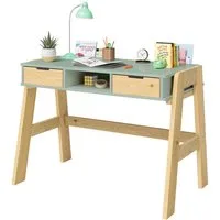 Bellabino Kinderschreibtisch Campo, höhenverstellbar 56-75 cm (mit Schubladen, 1 Ablagefach und 3 Aufbewahrungsfächer), mintgrün/natur