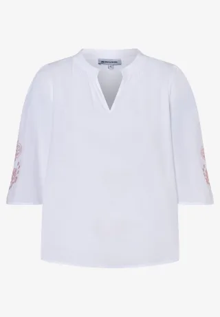 MORE & MORE - Bluse mit bestickten Ärmeln weiß - Gr. - 36