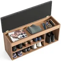 KOMTO Schuhbank Mit Sitzfläche Schuhregal Bank mit Stauraum Schuhschrank mit Sitzbank, für 6 bis 8 Paar, Spanplatte, Sofia 100 x 48 x 32 cm