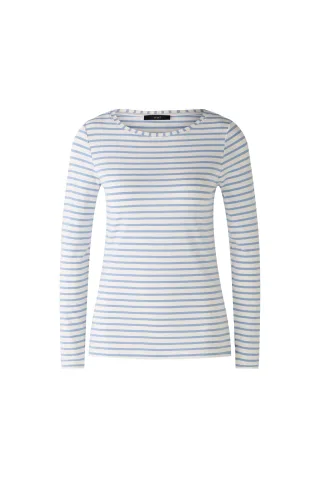 Oui - SUMIKO Langarmshirt white blue - Gr. - 44