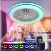 WILGOON Deckenleuchte Deckenventilator mit Beleuchtung, Music RGB Dimmbar mit Fernbedienung, Luftzirkulationsfunktion, LED fest integriert, Warmweiß, Neutralweiß, Kaltweiß, RGB Farbwechsel, Schlafzimmer Leise Ventilator mit Bluetooth für Wohnzimmer K