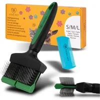 FinoPet Fellbürste Zupfbürste Hund, Slicker Bürste für Langhaar Pudelbürste Hundebürste, Edelstahl, (Effiziente Hundebürste Unterwolle Katzenbürste, Ideal für Doodle & Langhaarhunde inklusive Hundekamm), Flexibler Kopf mit weichen Softpins