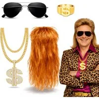 Costumed Kostüm 4-in-1 Kostüm Set für Fasching & Karneval – Vokuhila 80er & 90er