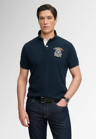 Superdry - Crest Poloshirt mit lockerer Passform dunkelmarineblau - Gr. - XXXL