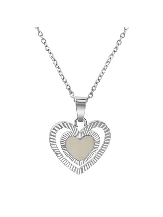 Zeeme Stainless Steel Anhänger mit Kette Edelstahl Herzanhänger strukturiert