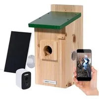 dobar Vogelhaus Nistkasten EAZY Flachdach inkl. WiFi Kamera und Solar-Panel, Grün