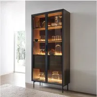 MOEBLO Glasvitrine ELOA 2d2s (Elegantes Sideboard mit Ornamentglas oder Gehärtetem Glas, LED-Beleuchtung, Metallakzenten in Kaschmir oder Eiche Dunin, Hohe Schrank Glasvitrine Einlegeböden Dekoration Vitrine) (BxHxT): 91,5 × 194,6 × 39,3 cm