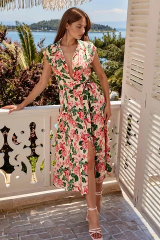Gemustertes Midi-Hemdkleid mit Knopfverschluss
