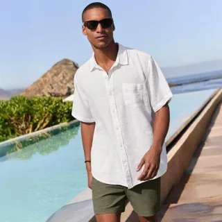 Premium Reinleinen-Hemd mit kurzen Ärmeln für Herren, Classic Fit, Herren, size: regular, Weiß, Leinen, by Lands' End