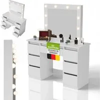 Juskys Schminktisch Talea (3-St), LED-Beleuchtung, 3 Helligkeitsstufen, modern, 7 Schubladen, Stauraum
