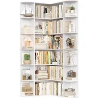 Homfa Bücherregal 185 cm Eckregal Bücherschrank Eckbücherregal, Standregal L-förmiger Eckschrank 80 x 84 x 185 cm, weiß