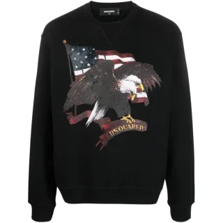 Dsquared2 Pullover Mit Schwarzem Rundhalsausschnitt Und Amerikanischem Adlermotiv