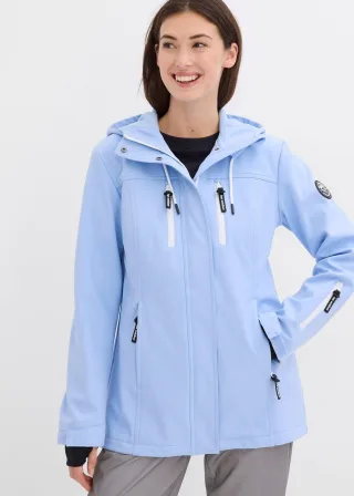 bonprix wasserabweisende Softshelljacke, blau, Gr.52, praktische Übergangsjacke aus wasserdichtem Material, ohne versiegelte Nähte, mit Reißverschlusstaschen, bequem geschnitten, aus Softshell