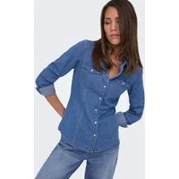 JDY Jeansbluse JDYSANDIE L/S SHIRT DNM Baumwolle, Denim, slim fit