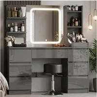 HOMALL Schminktisch Eingebaute LED-Beleuchtung, einstellbare Helligkeit, mit 7 Schubladen (GroBe 110*40*139cm Bestes Geschenk fur Ehefrau/Tochter)