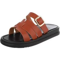 Ital-Design Damen Sandalenslipper mit Schnalle und Profilsohle Pantolette (91742398) Keilabsatz/Wedge Pantoletten in Camel
