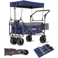 Arebos Bollerwagen faltbar mit Dach Handwagen 100 kg, wasser- & schmutzresistent (Blau/Grau), wasser- & schmutzresistent