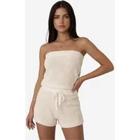 Imily Bela Hausanzug Damen Sommer Stricken Loose Schulterfrei Casual (Set, 2 tlg., 2er-Pack, Top+Shorts) gehäkelt in Unifarbe