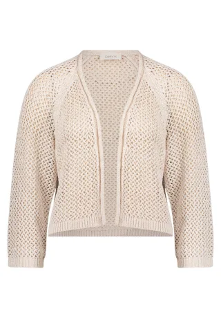 CARTOON - Kurze Strickjacke im Lochmuster mit 3/4-Ärmeln beige - Gr. - 34