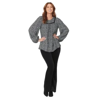 Be You - Bluse für Damen, Jochausschnitt, Viskose, Ballonärmel (Schwarz/Cremefarbe)
