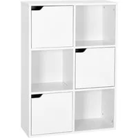 Mondeer Bücherregal Aufbewahrungsregal, Bücherschrank, Regal aus Holz, Sechs Fächer mit 3 Türen