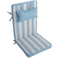 LILENO HOME Hochlehnerauflage mit Kopfkissen, bequeme Sitzauflage für Gartenmöbel, Stuhlkissen, (1er Set), Polsterauflage Blockstreifen Aqua, Sitzpolster für Klappstühle